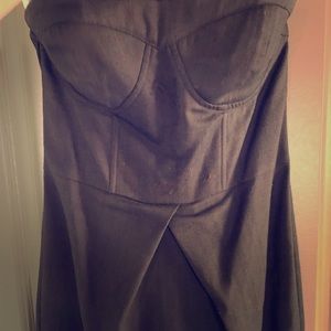 Brown herringbone strapless dress